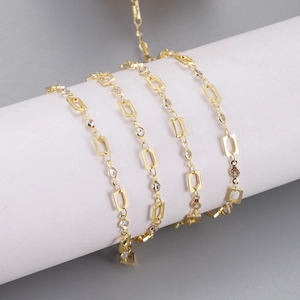 Elegant gold plated chain with rectangular links and sparkling clear zircon gemstones