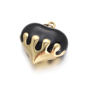 Melting gold and black heart pendant charm with top loop for DIY necklaces and jewelry
