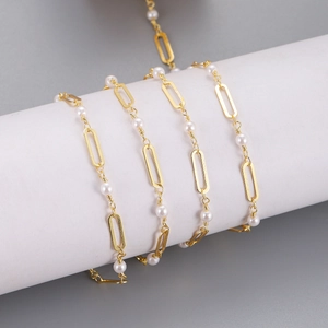 Elegant gold pearl chain link wrap for DIY jewelry making and handmade bridal accessories