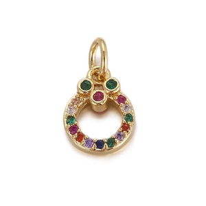 14K gold pendant with multi-colored round gemstones in a circular setting