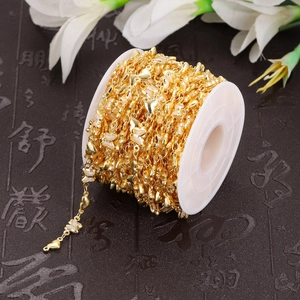Gold-plated stainless steel chain with white shell butterfly and heart pendants for DIY