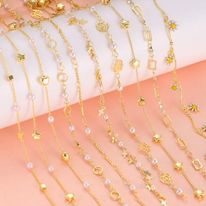 Stainless Steel DIY Jewelry Chain With Imitation Artificial Pearl Star Heart Cross Rose Daisy Charms For Handmade Jewelry Making