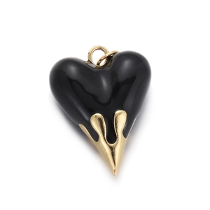 Lava heart pendant in black enamel and gold finish for DIY jewelry and necklaces