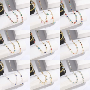 Stainless Steel Evil Eye Necklace And Bracelet Multicolor Enamel Turkish Blue Eye Hamsa Heart Star Pendant Jewelry For Women Men