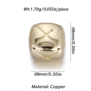8mm square brass geometric bead with X texture and 1.70g weight specifications