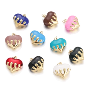 Fashion Copper Heart Pendant DIY Jewelry Accessories Enamel Drip Oil Liquid Metal Melting Design For Necklace Bracelet Women