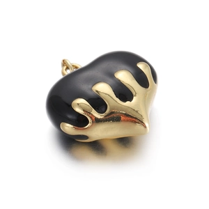 Modern black heart pendant with melted gold metal design for DIY jewelry making