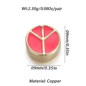 Detail van 9mm koperen 14K vergulde rode emaille vredesteken kralen voor DIY sieraden
