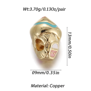 Detailed view of colorful enamel skull beads made of copper for DIY jewelry making