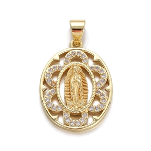 Religiöser Our Lady of Guadalupe Anhänger vergoldet mit funkelnden Zirkonia-Kristallen