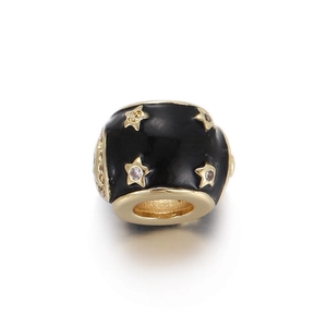 Gold-plated black enamel heart bead with golden stars for DIY jewelry bracelets
