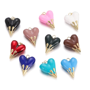 Fashion Copper Lava Heart Pendant Enamel Drip Oil Liquid Metal Design Peach Heart Charm For DIY Necklace Bracelet Accessory