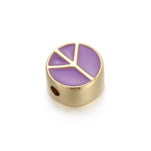 Macro-opname van 14K vergulde vredesteken kraal met paars emaille voor DIY sieraden