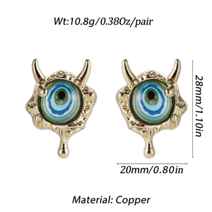 Halloween devil eye earrings in gold copper finish with evil eye and drip detail