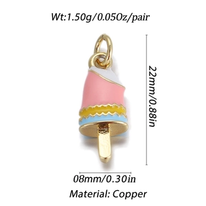 Macro shot of 22mm pink copper ice cream pendant with colorful enamel for DIY jewelry
