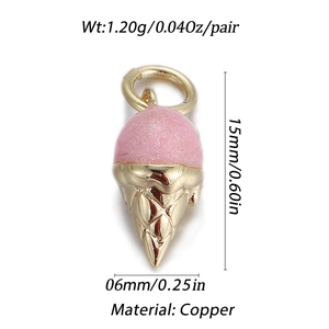 Macro shot of 15mm copper ice cream cone pendant with pink glitter resin and gold base