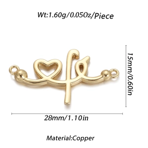Macro view of gold plated copper heart pendant connector with cubic zirconia for DIY jewelry