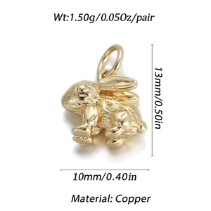 Detailansicht des 13mm Gold-Hasenanhängers mit Maßen und Kupfer-Materialangaben