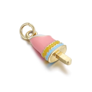 Detail of colorful ice cream pendant with gold plating and enamel finish for DIY jewelry