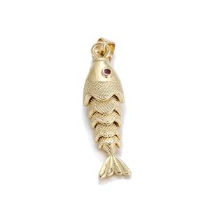 Beweglicher Fisch-Anhänger in Goldoptik mit rotem Steinauge und Schuppentextur