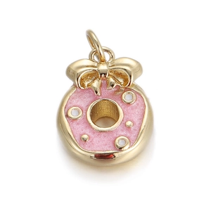 Pink glitter doughnut pendant with golden bow for DIY jewelry making and crafts