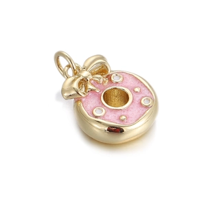 Golden donut charm with pink glitter glaze and bow for DIY jewelry making