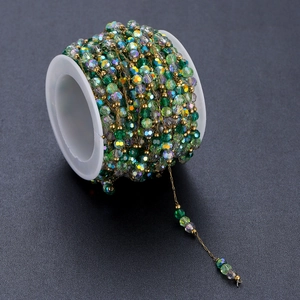 Green crystal bead and gold stainless steel chain spool for DIY jewelry necklace making