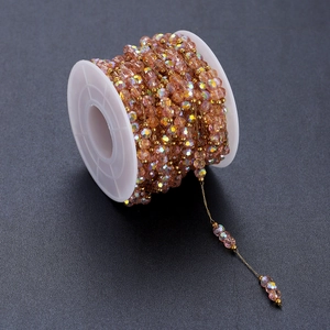 Pink champagne crystal bead chain on spool for DIY jewelry necklace and bracelet making