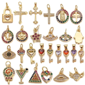 Collection of gold-plated charms with colorful cubic zirconia for DIY jewelry making