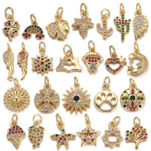 Assorted gold-plated DIY jewelry pendants with colorful zircon inlays for bracelets