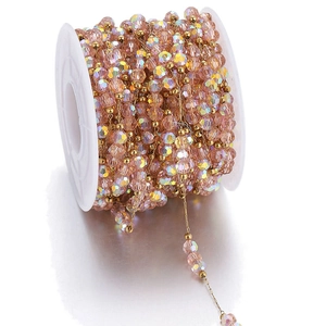 Stainless Steel Gold Plated Chain With Pink Faceted Crystal Glass Beads For DIY Handmade Jewelry Making Necklace Accessory