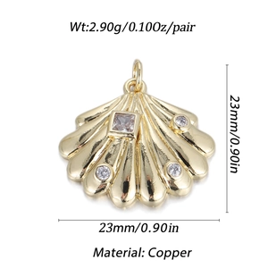 Golden copper shell pendant with sparkling cubic zirconia stones and 23mm dimensions