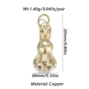 Detailed macro view of a 14K gold-plated copper rabbit pendant for DIY jewelry making