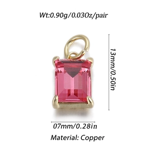 Pink rectangular faceted stone pendant in gold copper setting for DIY jewelry making