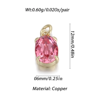 Pink oval faceted gemstone pendant with copper prong setting and 12x6mm dimensions