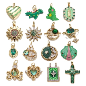 Copper Rhinestone Drip Oil Pendant Necklace Accessories For DIY Bracelet Cross Heart Planet Dinosaur Star Jewelry Pendants