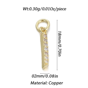 Detail view of 18mm gold plated copper pendant with white zircons and measurements