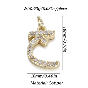 Detailed view of Arabic letter copper pendant with inlaid zircon and precise dimensions