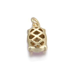 Detailed back view of a gold geometric pendant featuring a delicate hollow mesh design