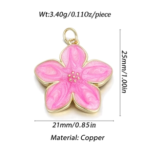 Pink enamel cherry blossom pendant made of copper with detailed 25mm dimensions