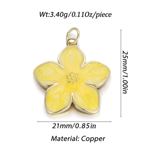 Detail of cherry blossom copper pendant with yellow center and red copper base dimensions