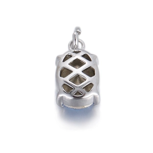 Detail of silver-plated geometric jewelry pendant with hollow mesh back for DIY crafts