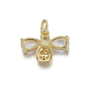 Detailed back view of a 14K gold-filled bee pendant with inset drop-shaped gems