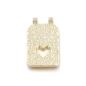Gold-plated rectangular pendant with textured dot pattern and central heart motif