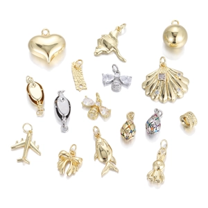 DIY Copper Rhinestone Pendants Shell Rabbit Bow knot Airplane Heart Charms For Necklace Bracelet Jewelry Making Accessories