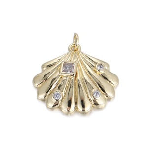 Polished 14K gold-filled shell pendant with square zircon inlay for DIY jewelry