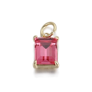 Elegant rectangle pink gemstone pendant with gold-plated four-prong setting for DIY jewelry