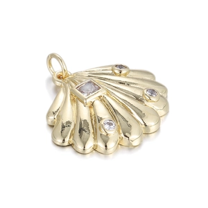 14K gold plated seashell charm with sparkling cubic zirconia stones for DIY jewelry making