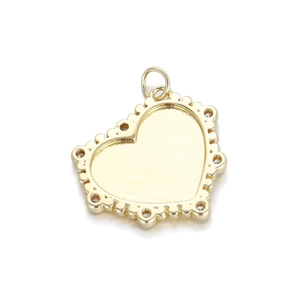 14K gold plated vintage heart pendant base with scalloped edges for DIY jewelry