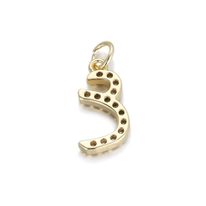 Detailed macro view of 14K gold plated number 3 charm with settings for DIY jewelry